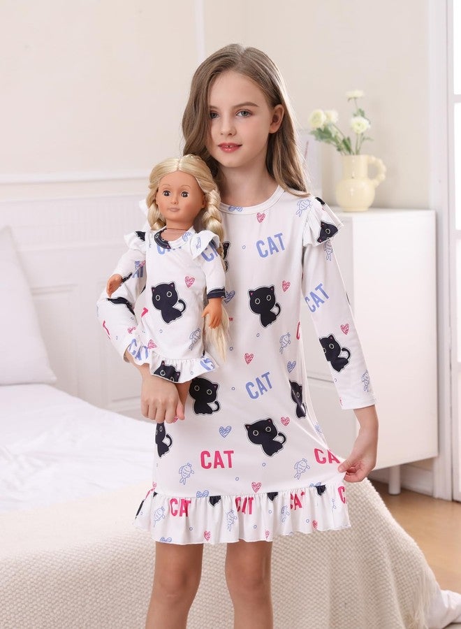 Bow Dream Girl Dress Cute Cartoon and Matching American Girl Doll Clothes Accessories for Girls Dresses White Cat Size 130 - Image 5